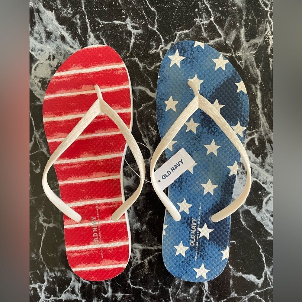 ❤️ NWT USA flag 4th of July beach Old Navy flip flops - Picture 6 of 8